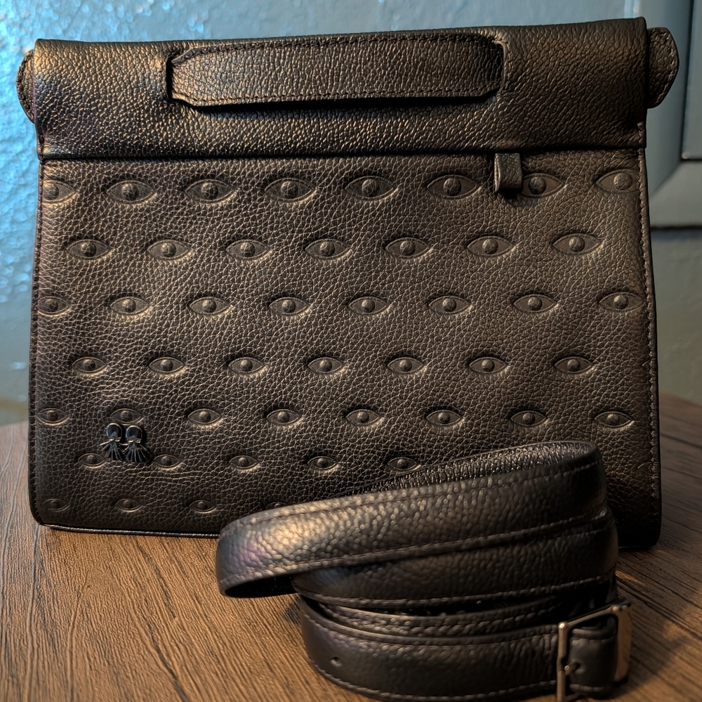 Min & Mon Small Vali Black Debossed Eyes Bag NWOT